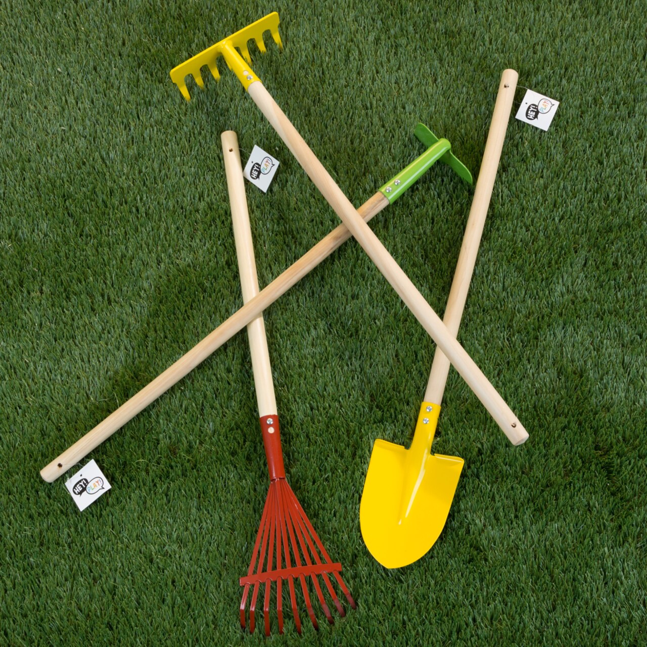 Hey Play Kids Gardening Set Rake Hoe Shovel 27-28 Inch Long Handles Toddler